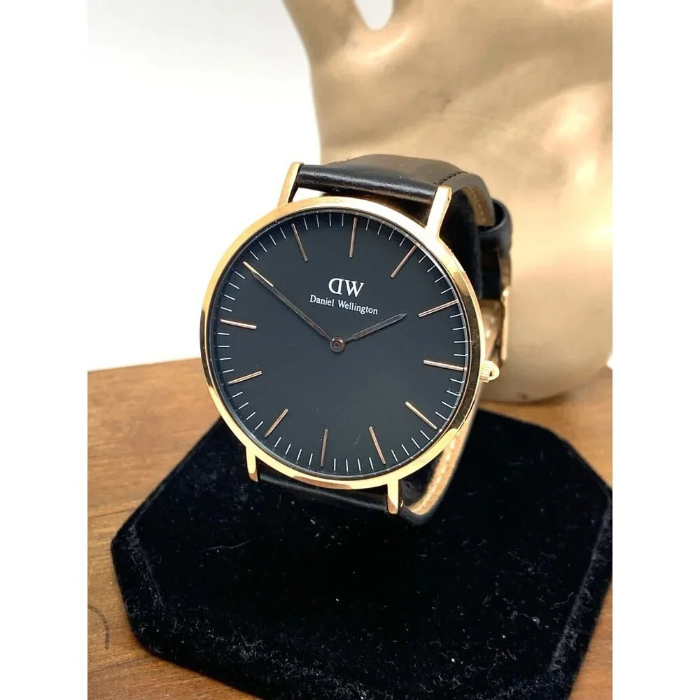 Daniel Wellington Men's Watch DW00100127 Rose Gold Black Dial 41mm Leather Band